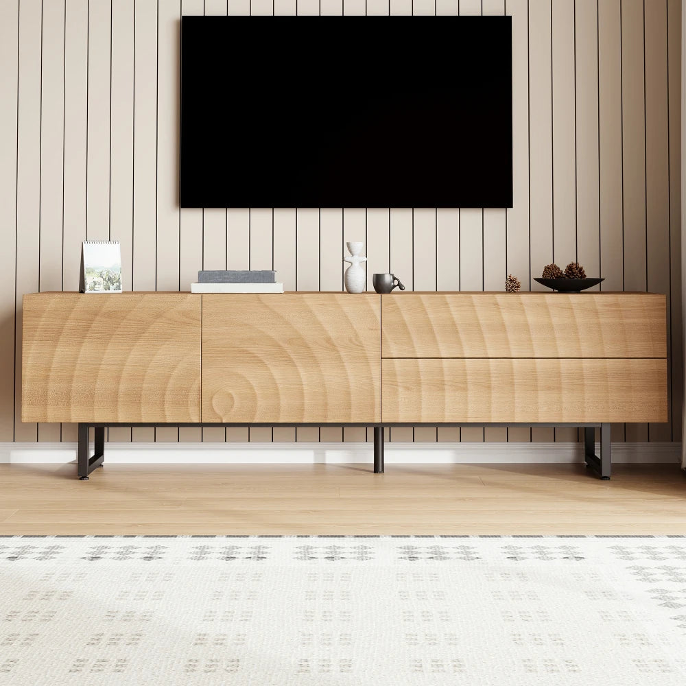 Meuble TV 180 cm sur Pieds – Finition Bois Naturel & Design Scandinave