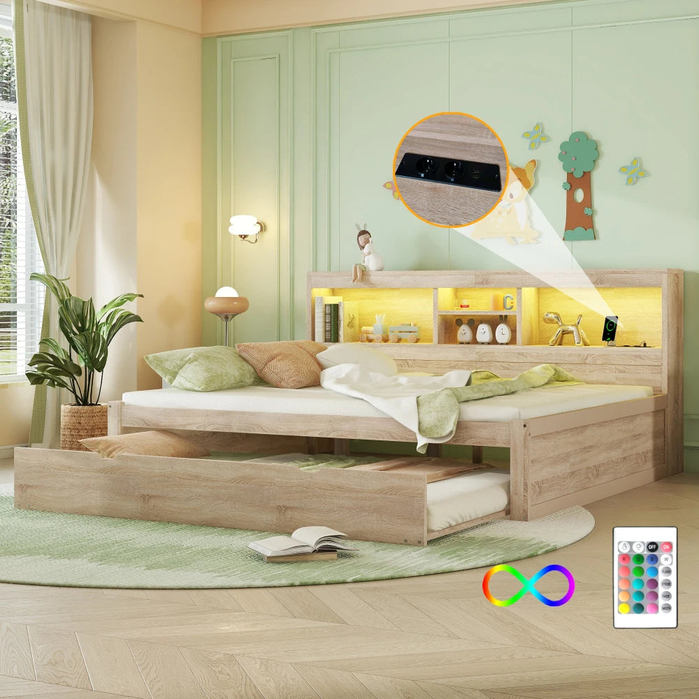 Lit enfant avec rangements et éclairage LED « Alba »