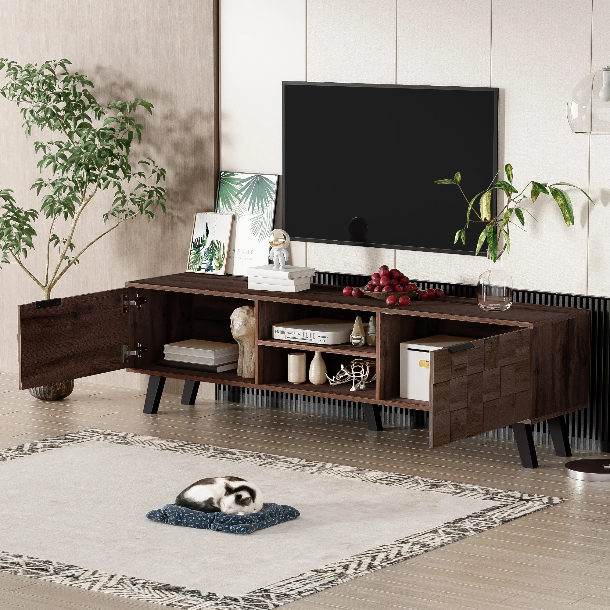 Meuble TV 160 cm Bois Foncé – Style Industriel avec Rangements