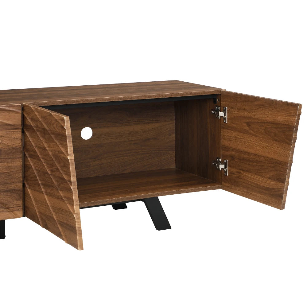 Meuble TV 160 cm Bois Noyer – Façade Géométrique Design Moderne