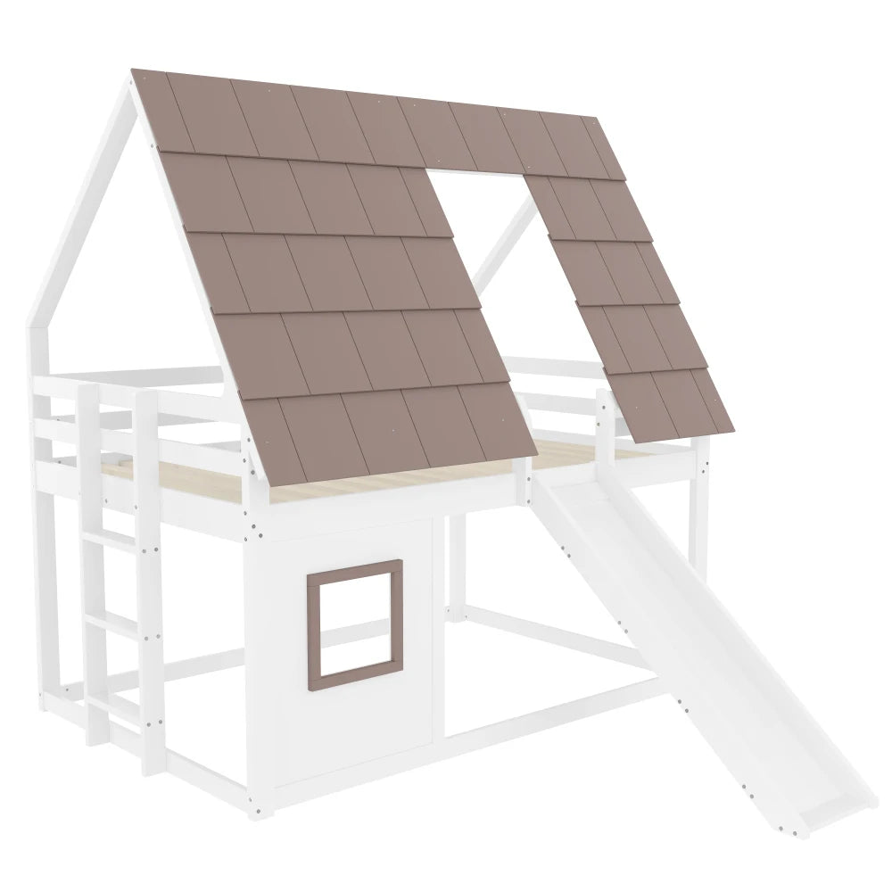 Lit cabane enfant avec toboggan 140x200 « Éden »