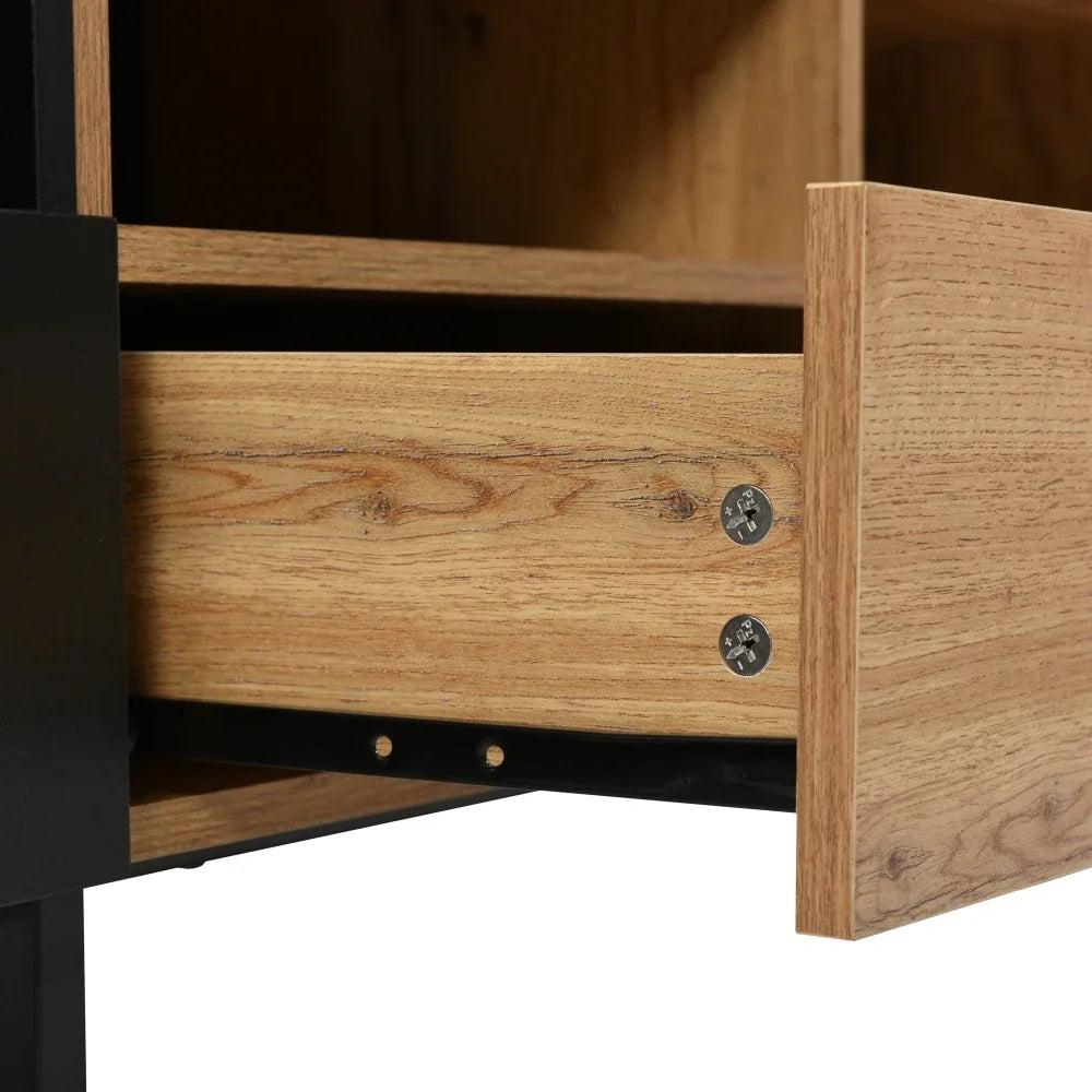 Meuble TV NERO – 190 cm – Bois Naturel & Noir – Style Loft