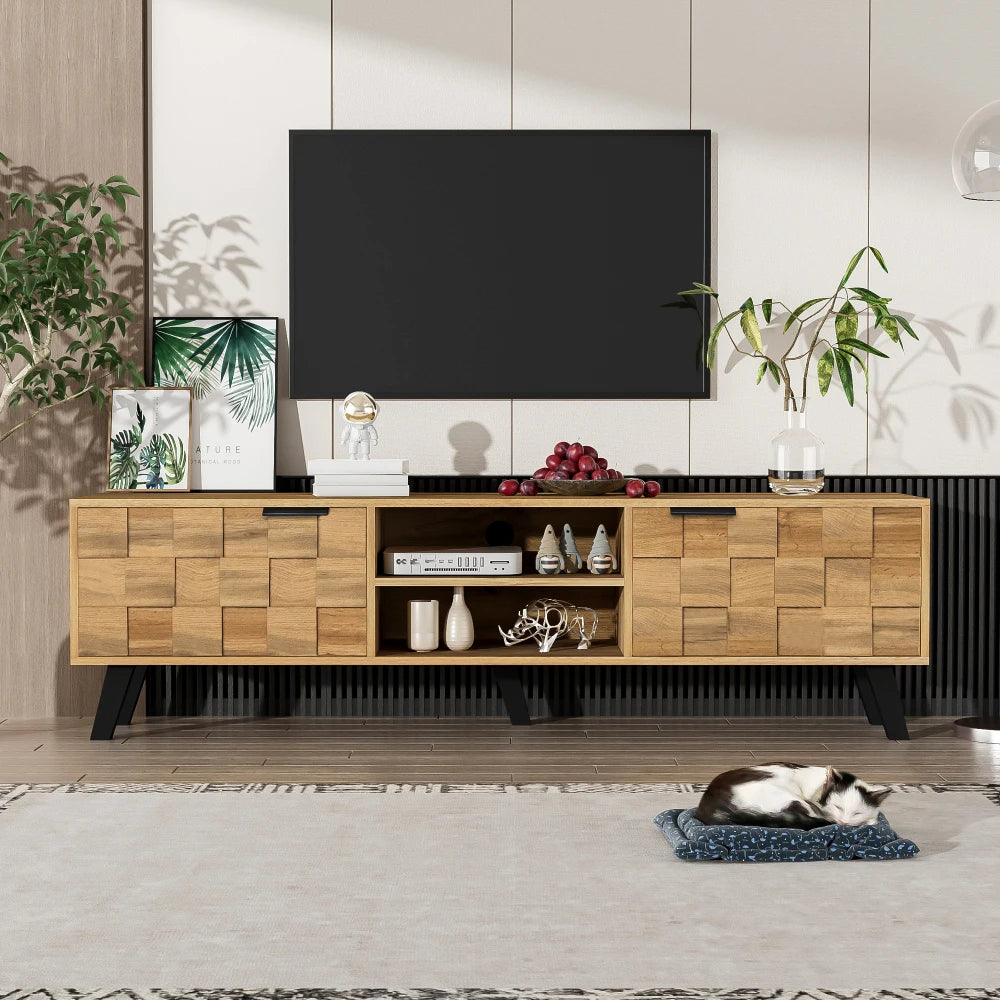 Meuble TV 160 cm sur Pieds – Finition Bois Structuré & Style Industriel