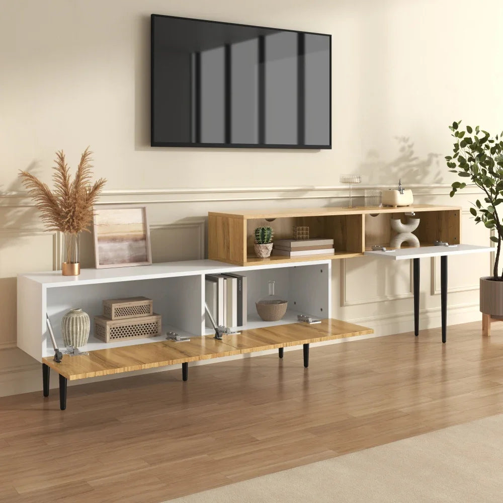 Meuble TV AURA – Extensible 130-220 cm – Blanc & Bois – Design Scandinave