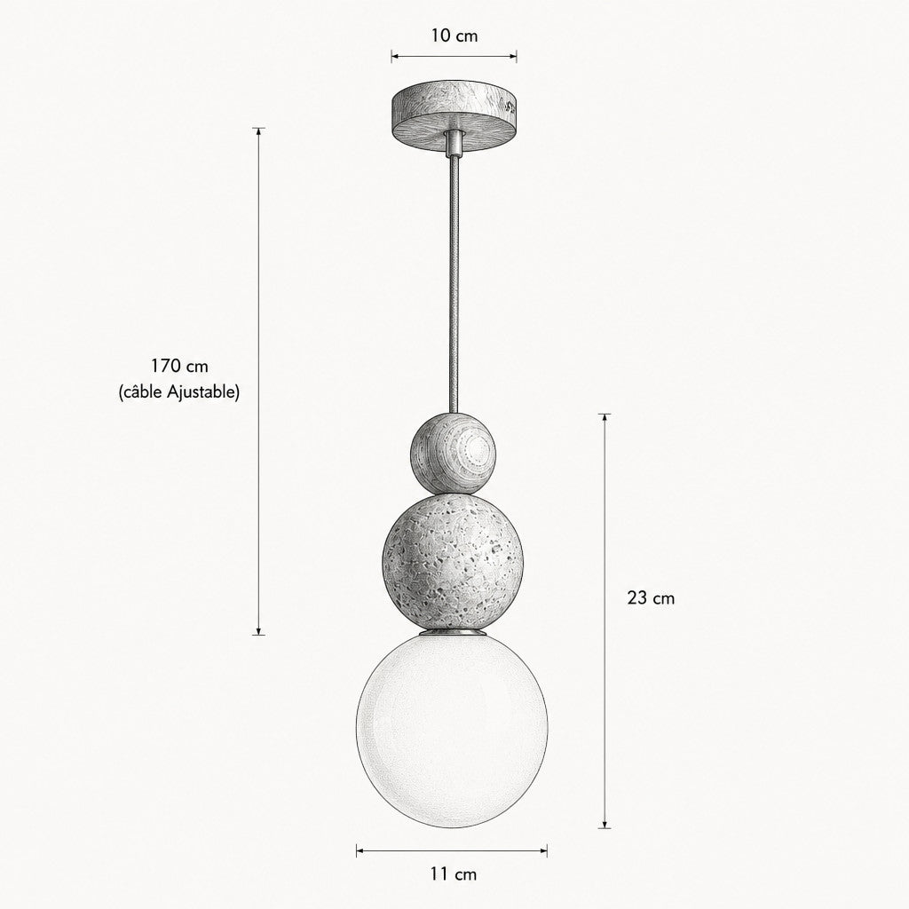 Suspension Luminaire Grappe Boules Travertin – Accent Bois