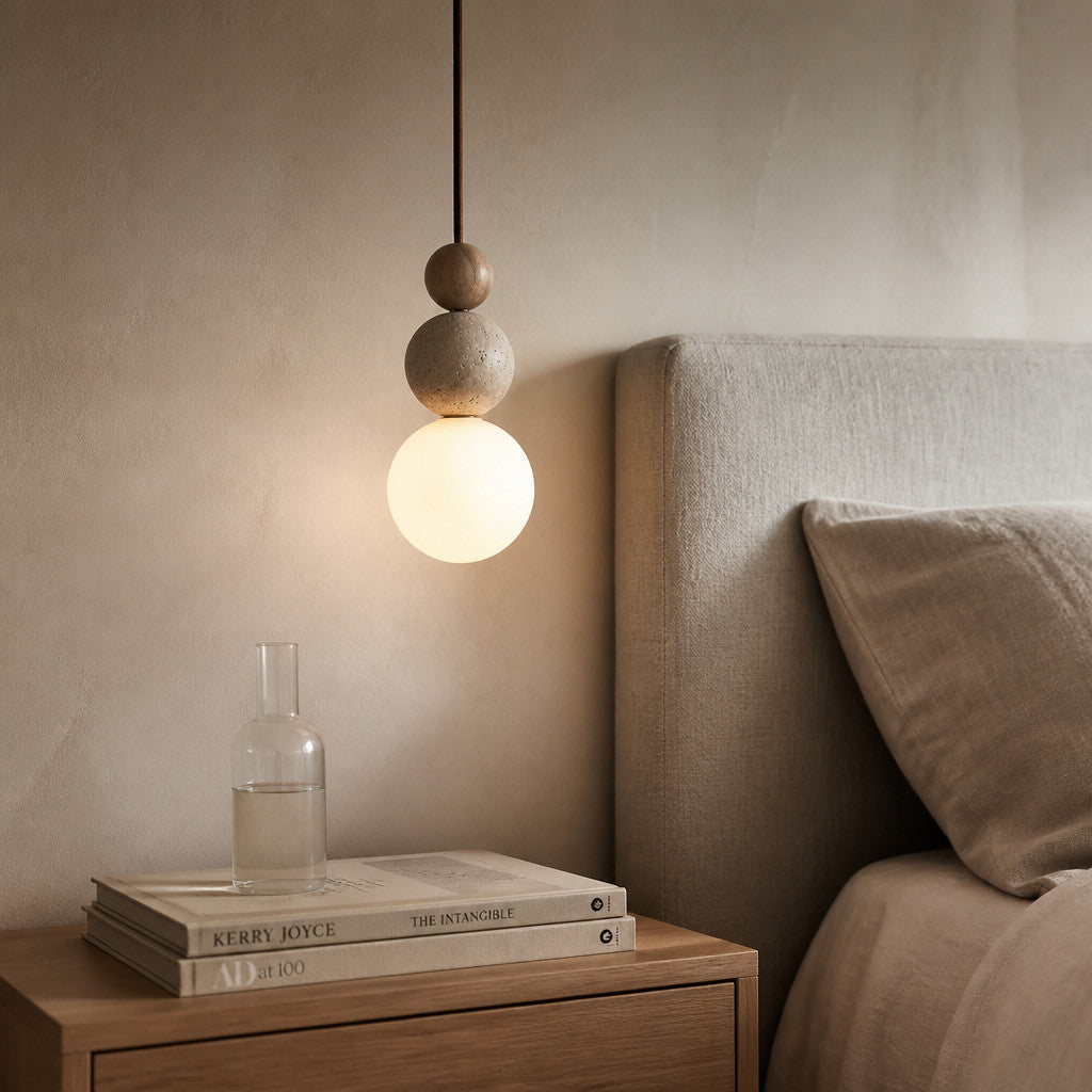 Suspension Luminaire Grappe Boules Travertin – Accent Bois