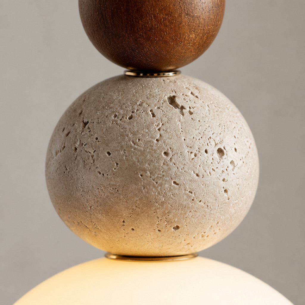 Suspension Luminaire Grappe Boules Travertin – Accent Bois