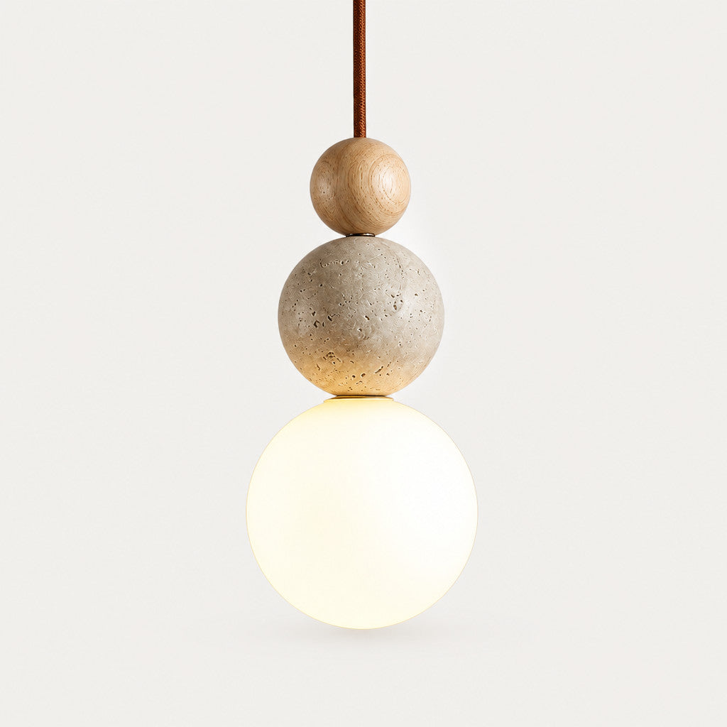 Suspension Luminaire Grappe Boules Travertin – Accent Bois