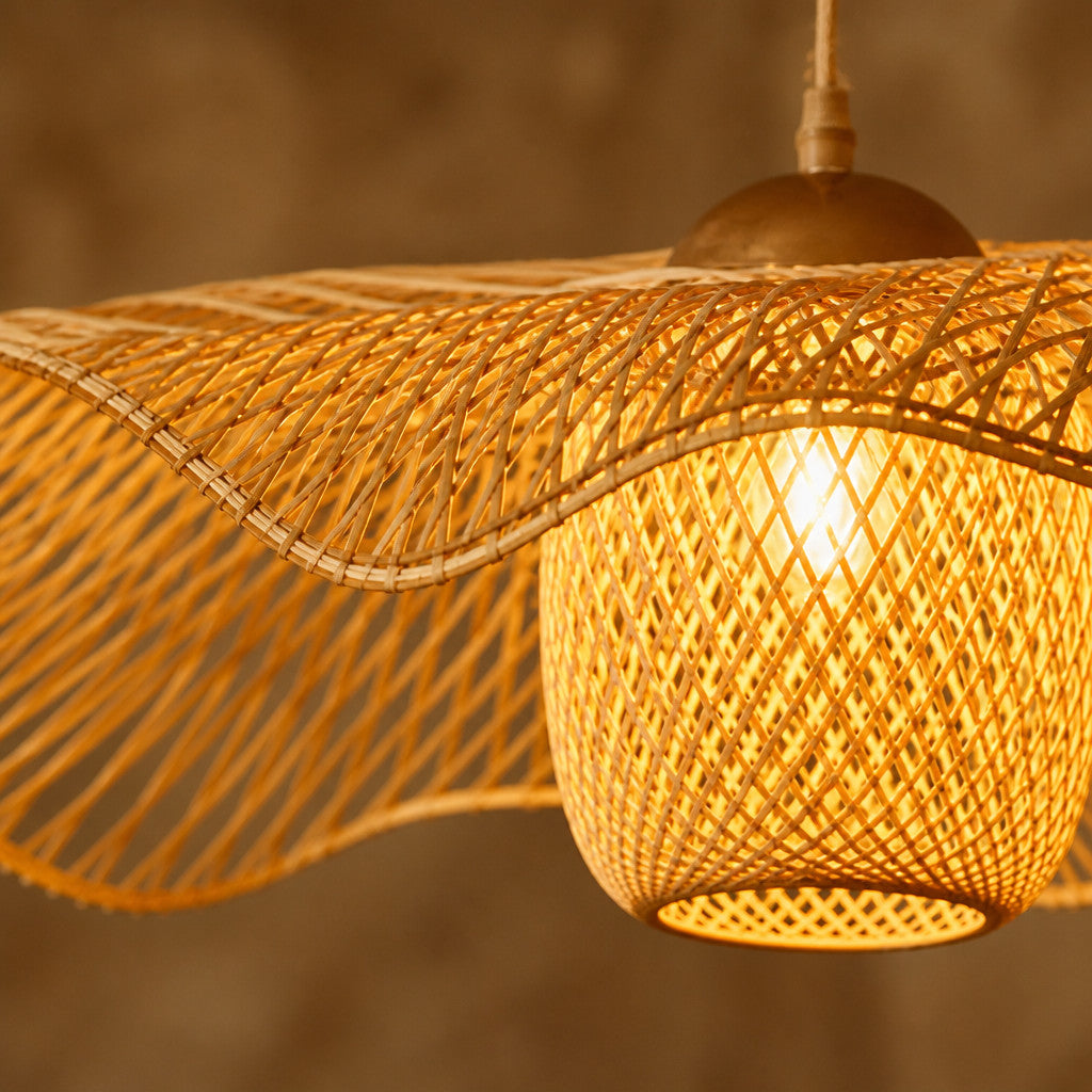 Suspension Luminaire Rotin Design Japonais Wabi Sabi – Forme Éventail