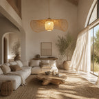 Suspension Luminaire Rotin Design Japonais Wabi Sabi – Forme Éventail