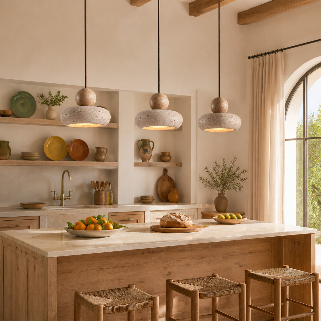 Suspension Luminaire Vintage Travertin – Finition Bois