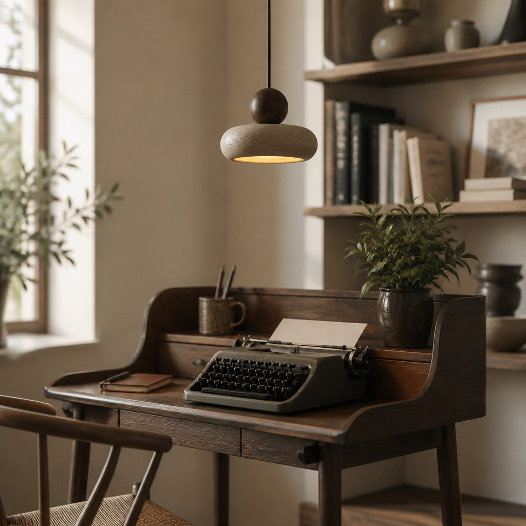 Suspension Luminaire Vintage Travertin – Finition Bois