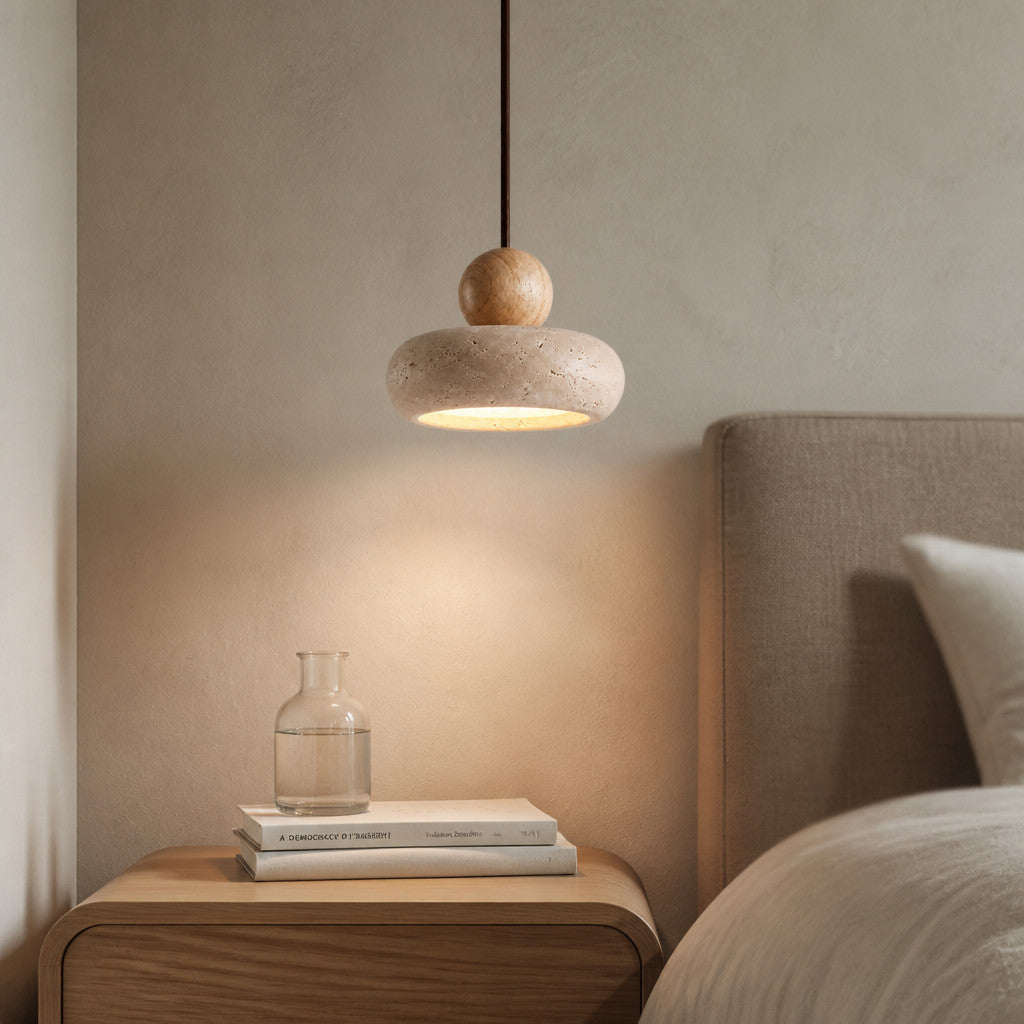 Suspension Luminaire Vintage Travertin – Finition Bois