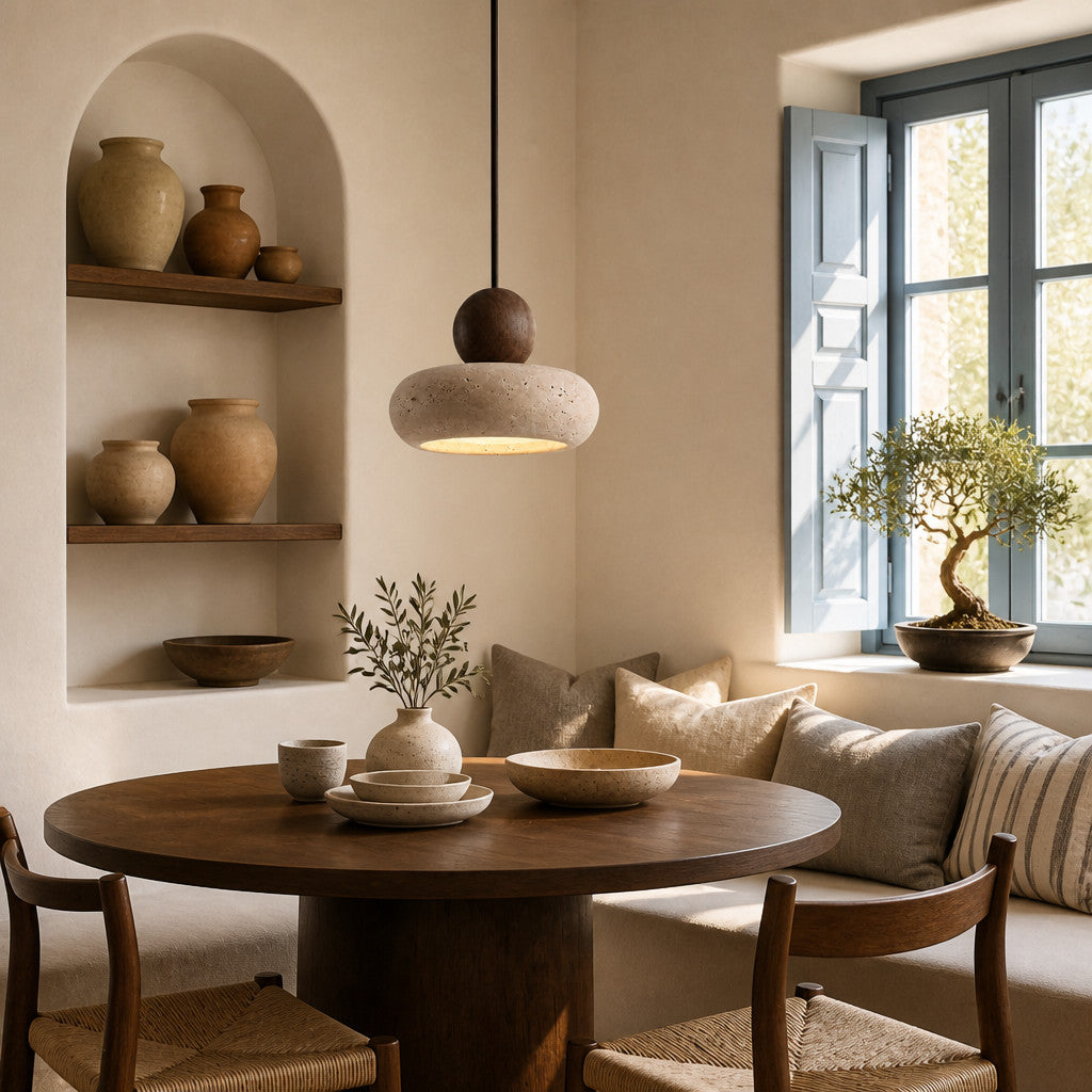 Suspension Luminaire Vintage Travertin – Finition Bois