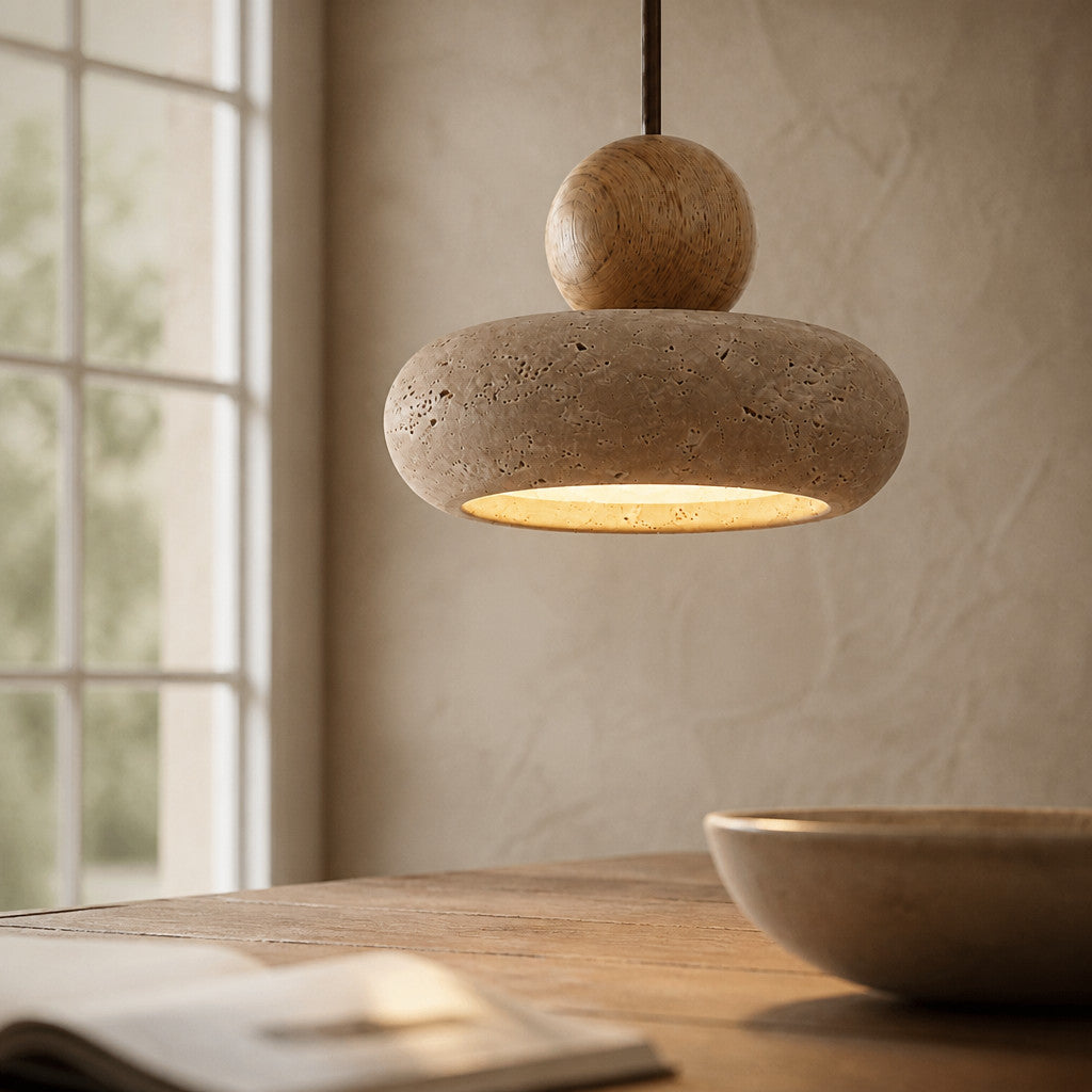 Suspension Luminaire Vintage Travertin – Finition Bois