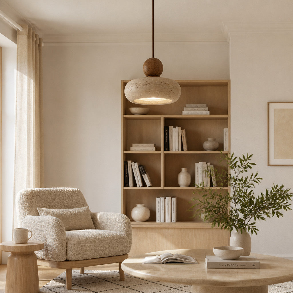 Suspension Luminaire Vintage Travertin – Finition Bois