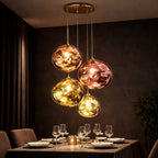 Suspension Luminaire Boule Verre Soufflé Effet Marbré – LED