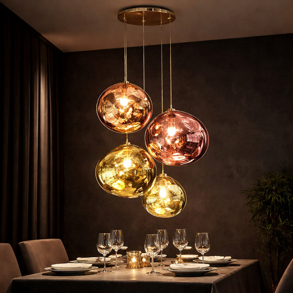 Suspension Luminaire Boule Verre Soufflé Effet Marbré – LED