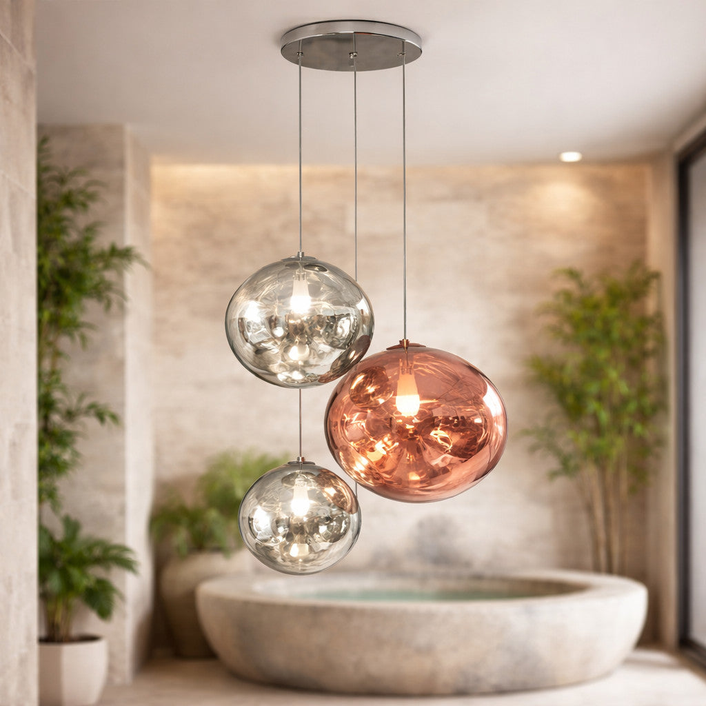 Suspension Luminaire Boule Verre Soufflé Effet Marbré – LED