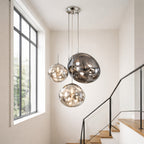 Suspension Luminaire Boule Verre Soufflé Effet Marbré – LED