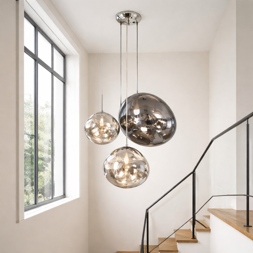 Suspension Luminaire Boule Verre Soufflé Effet Marbré – LED
