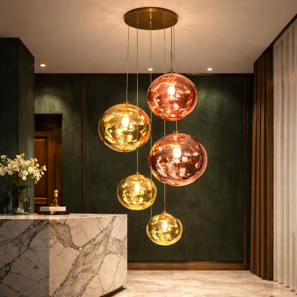 Suspension Luminaire Boule Verre Soufflé Effet Marbré – LED