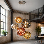 Suspension Luminaire Boule Verre Soufflé Effet Marbré – LED