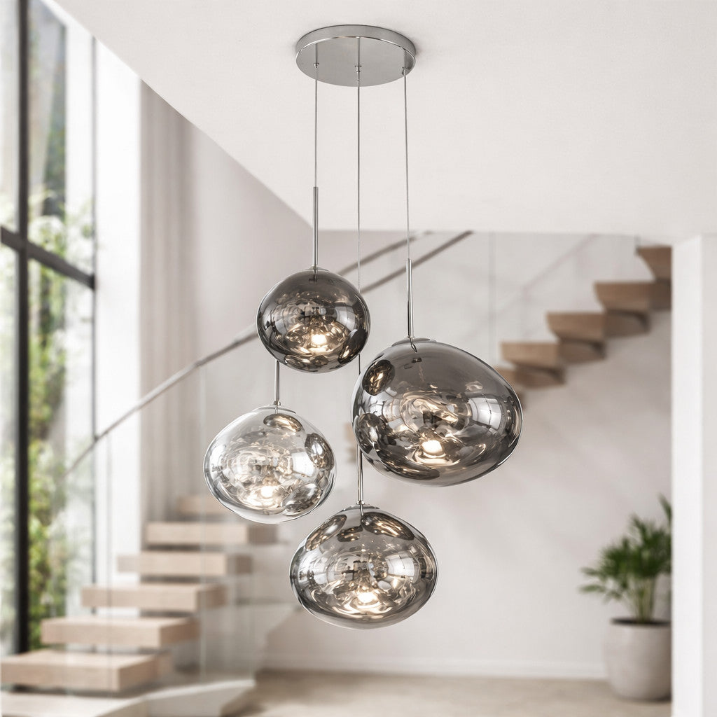 Suspension Luminaire Boule Verre Soufflé Effet Marbré – LED