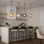 Suspension Luminaire Boule Verre Soufflé Strié – LED Intégrée