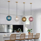 Suspension Luminaire Boule Verre Soufflé Strié – LED Intégrée