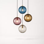 Suspension Luminaire Boule Verre Soufflé Strié – LED Intégrée