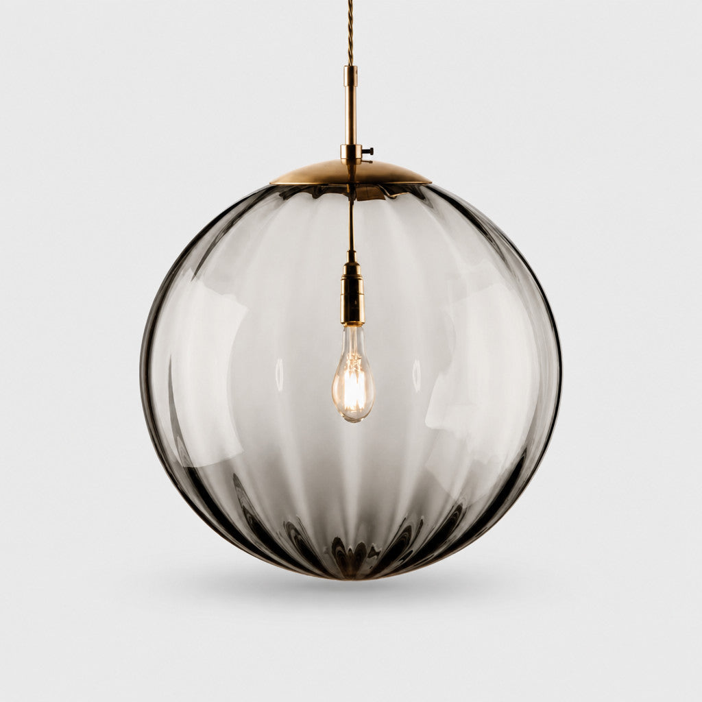 Suspension Luminaire Boule Verre Soufflé Strié – LED Intégrée
