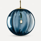 Suspension Luminaire Boule Verre Soufflé Strié – LED Intégrée