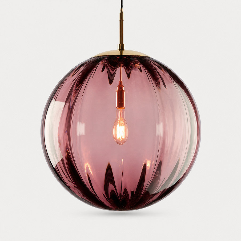 Suspension Luminaire Boule Verre Soufflé Strié – LED Intégrée