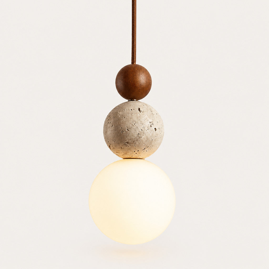 Suspension Luminaire Grappe Boules Travertin – Accent Bois