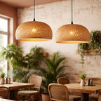 Suspension Luminaire Rotin Dôme Fait Main