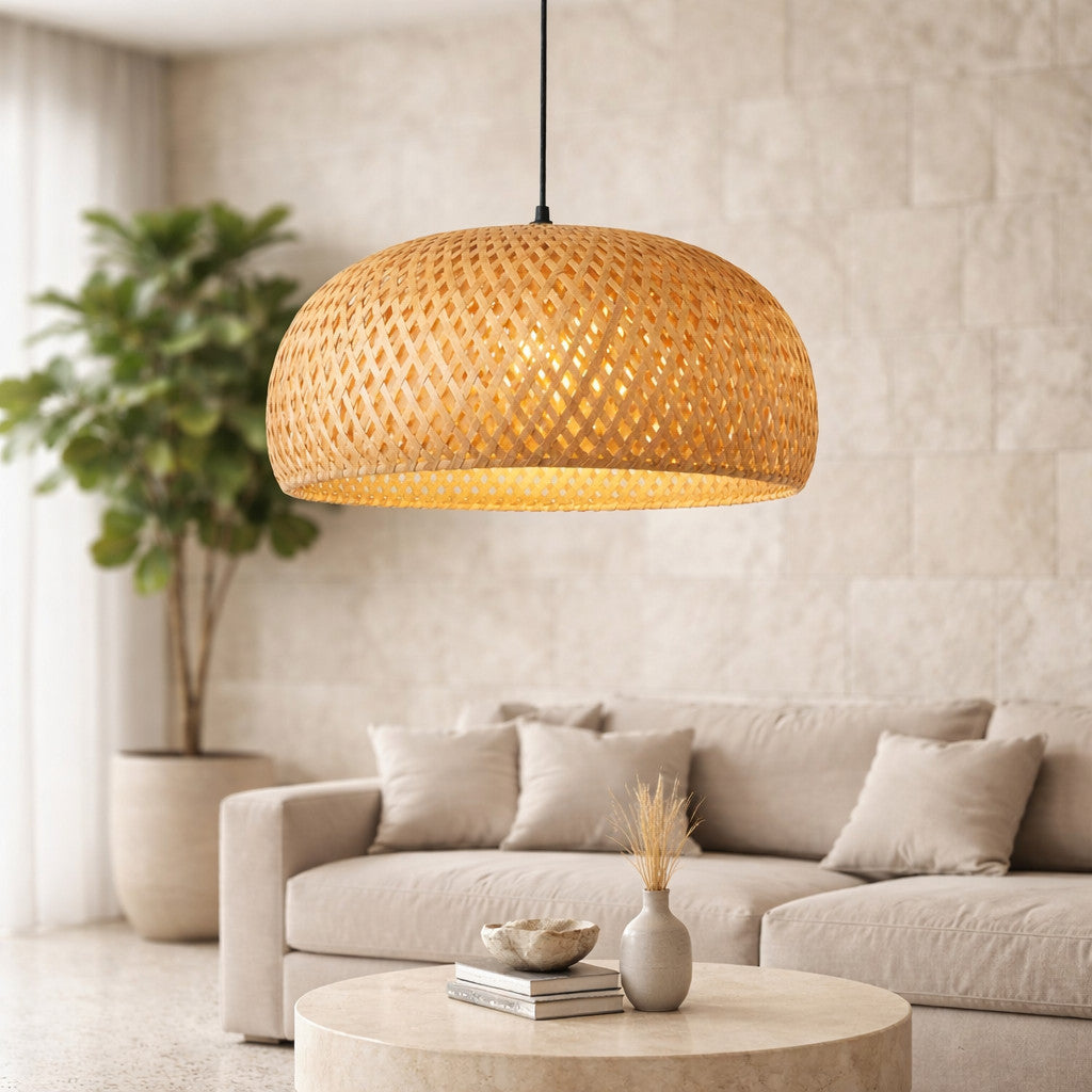 Suspension Luminaire Rotin Dôme Fait Main