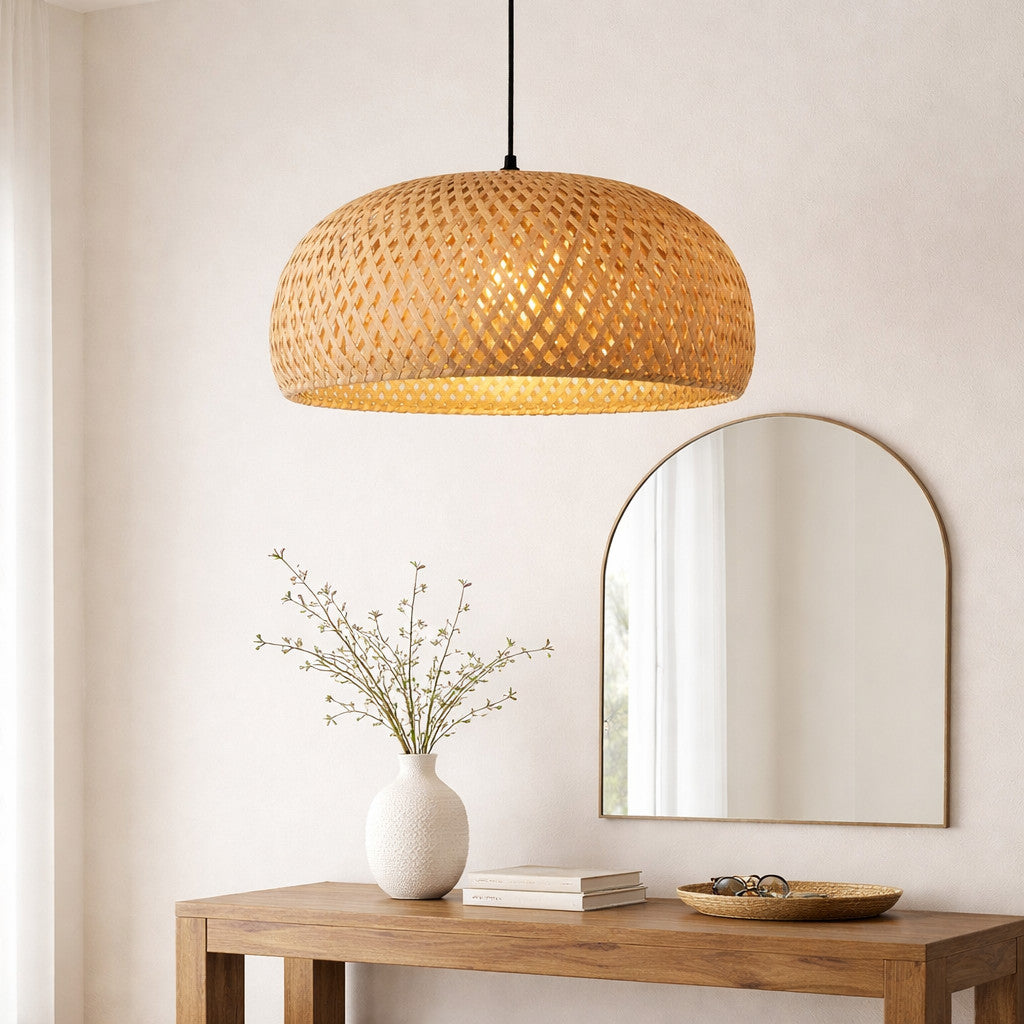 Suspension Luminaire Rotin Dôme Fait Main