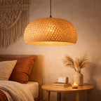 Suspension Luminaire Rotin Dôme Fait Main
