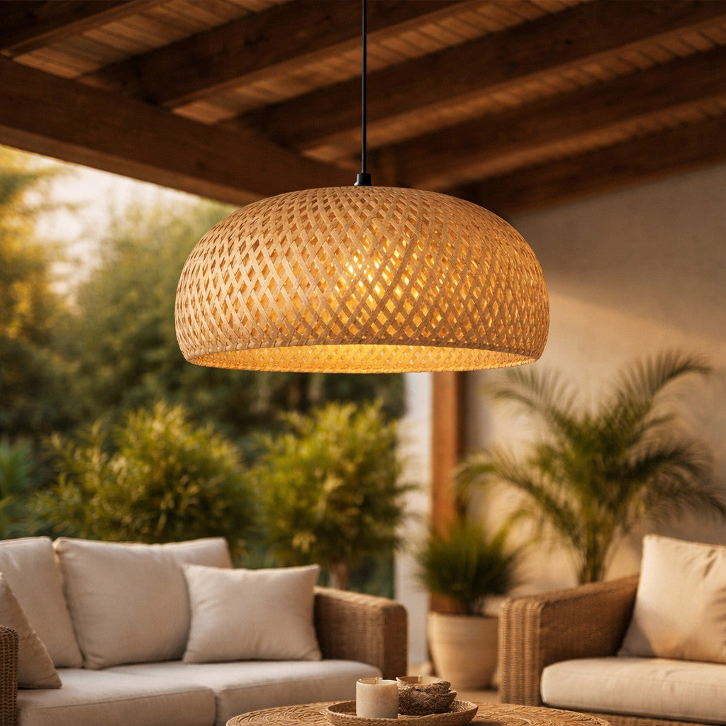 Suspension Luminaire Rotin Dôme Fait Main