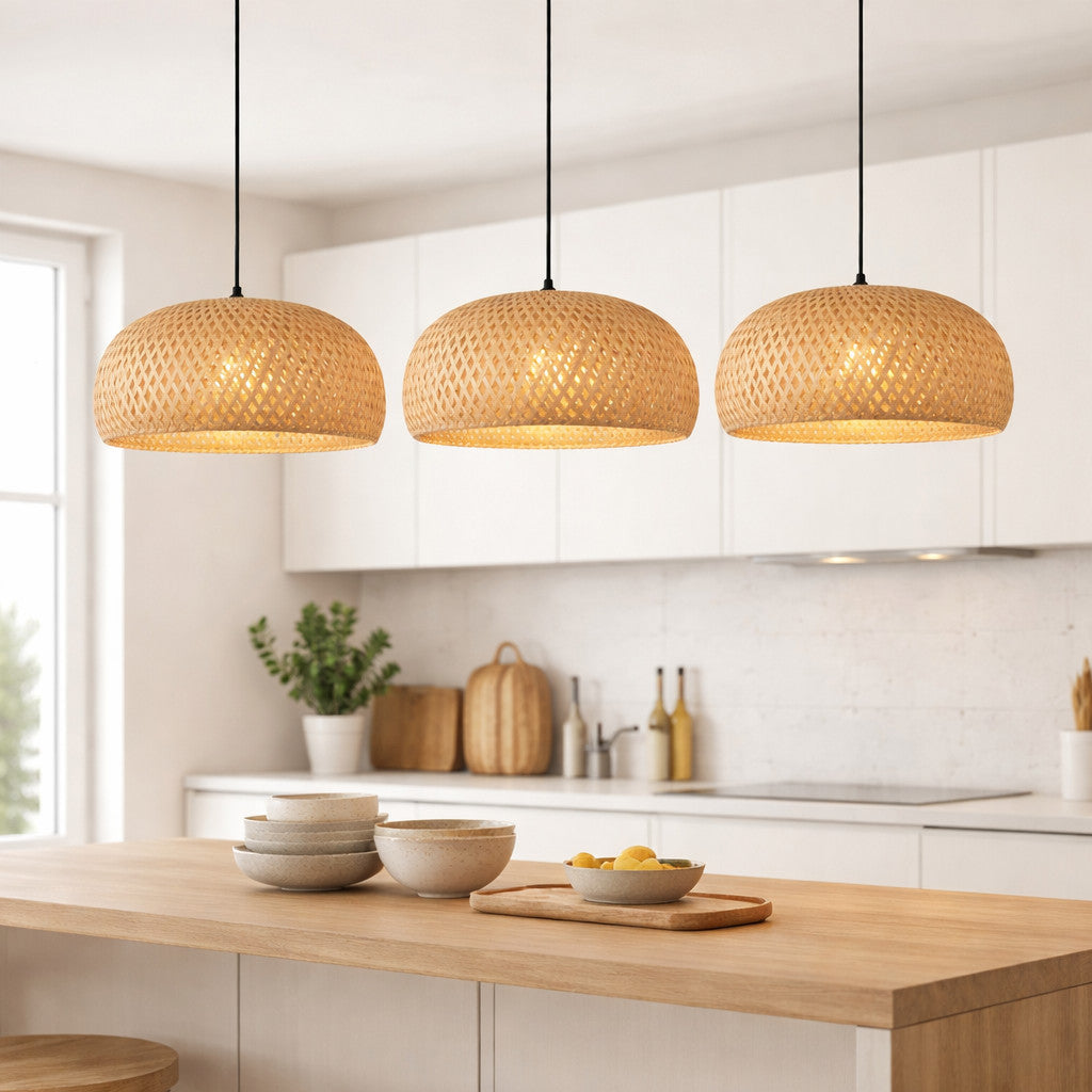 Suspension Luminaire Rotin Dôme Fait Main