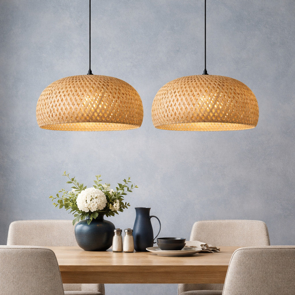 Suspension Luminaire Rotin Dôme Fait Main