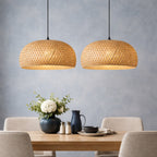 Suspension Luminaire Rotin Dôme Fait Main