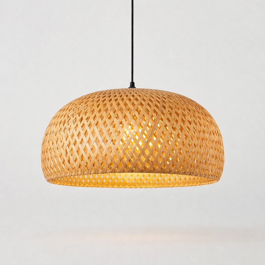 Suspension Luminaire Rotin Dôme Fait Main