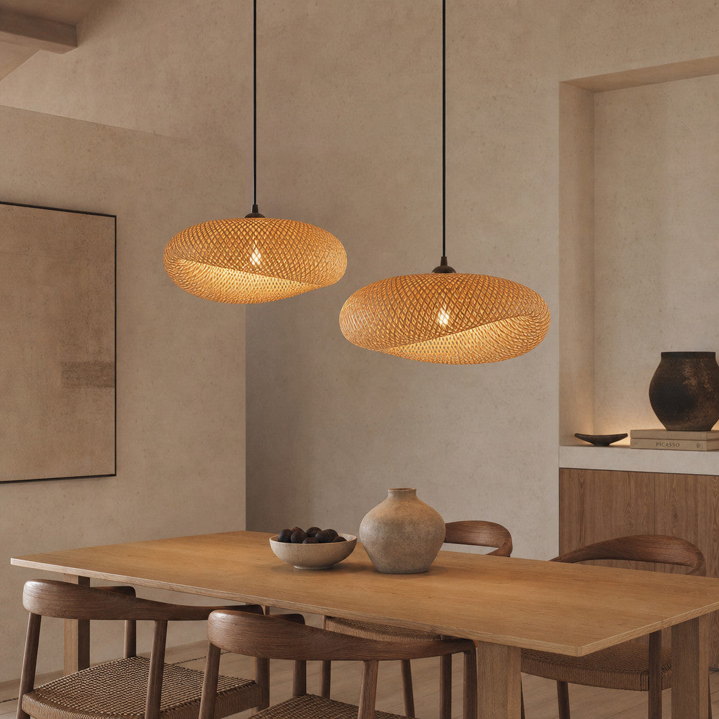 Suspension Luminaire Rotin Ovale Fait Main – Sans Ampoule
