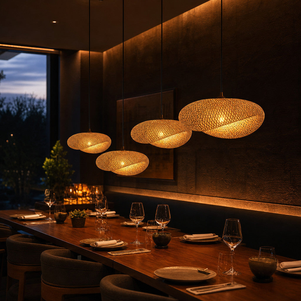 Suspension Luminaire Rotin Ovale Fait Main – Sans Ampoule