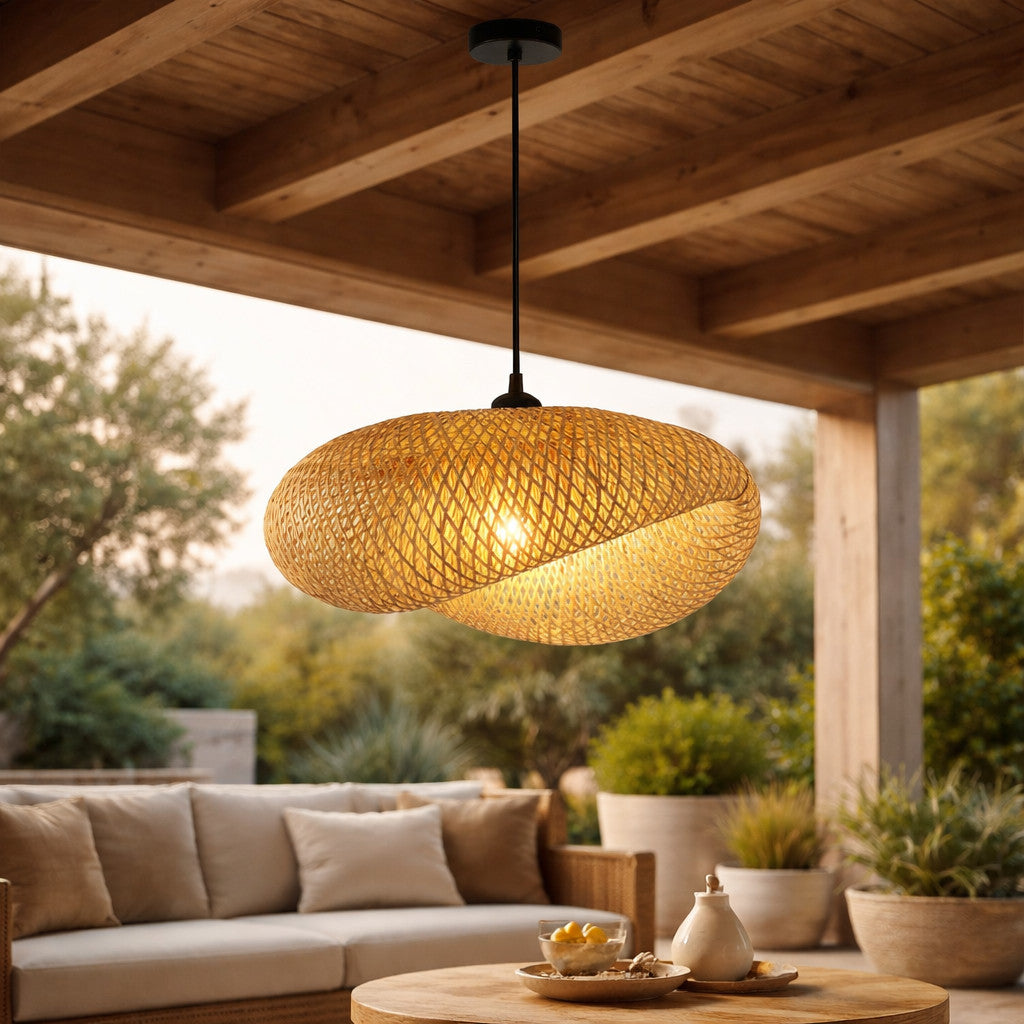 Suspension Luminaire Rotin Ovale Fait Main – Sans Ampoule