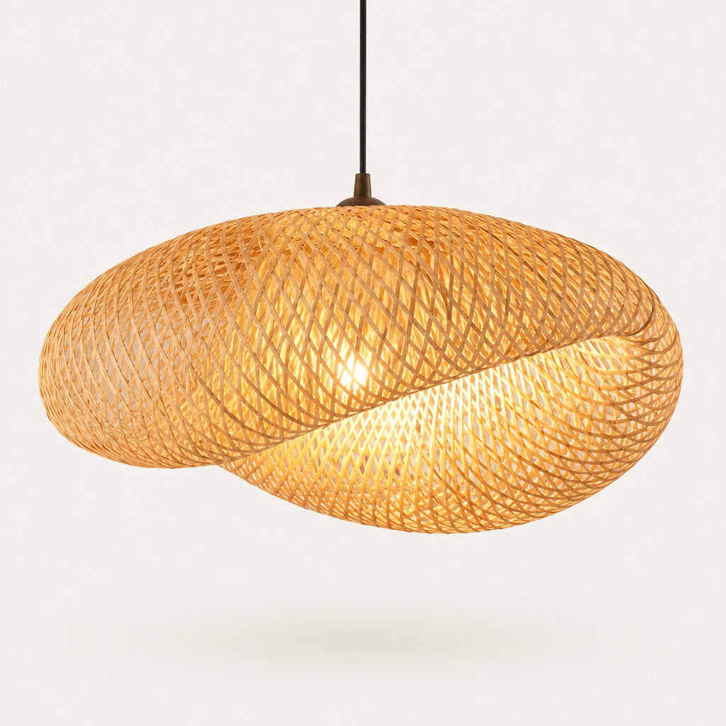 Suspension Luminaire Rotin Ovale Fait Main – Sans Ampoule