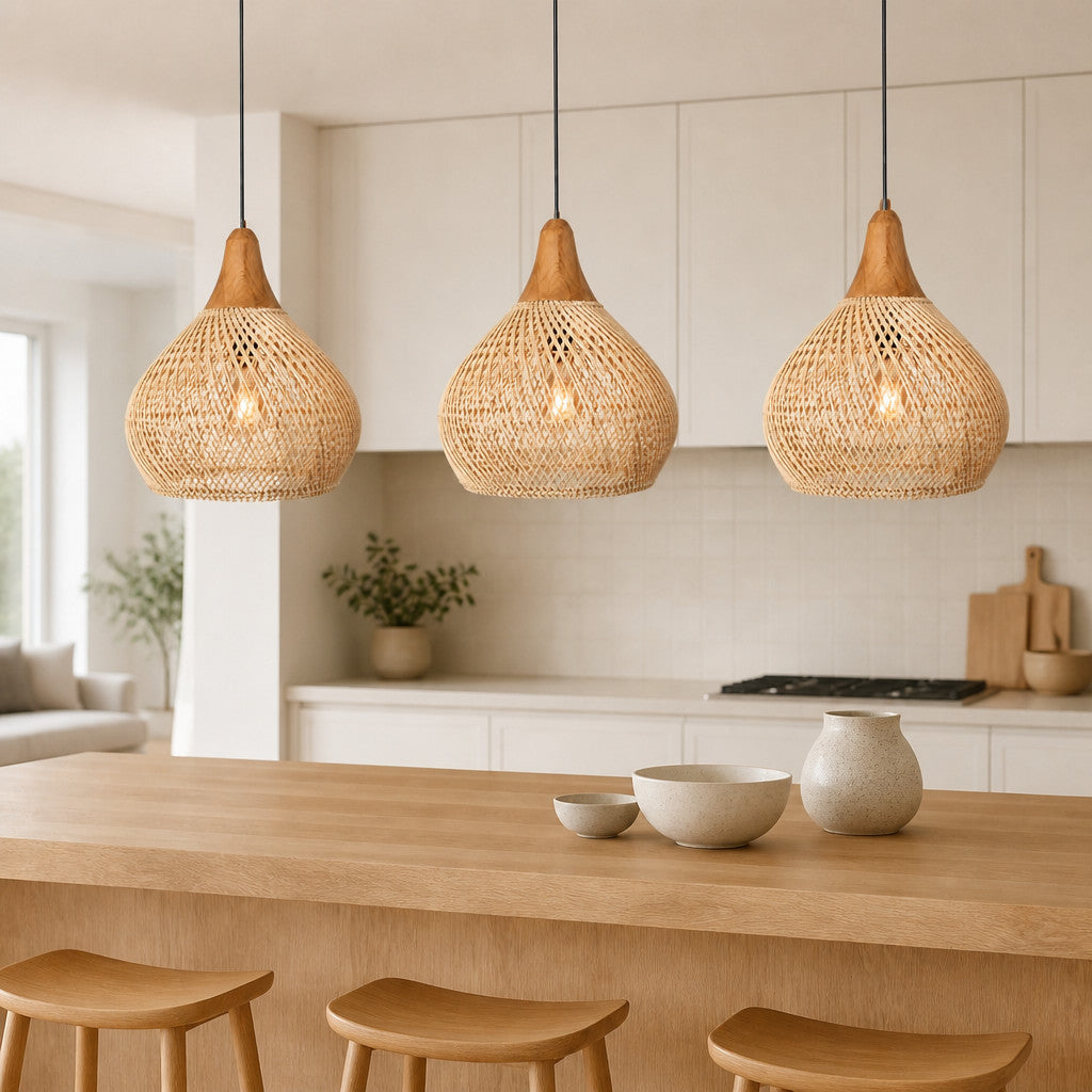 Suspension Luminaire Rotin Style Vintage