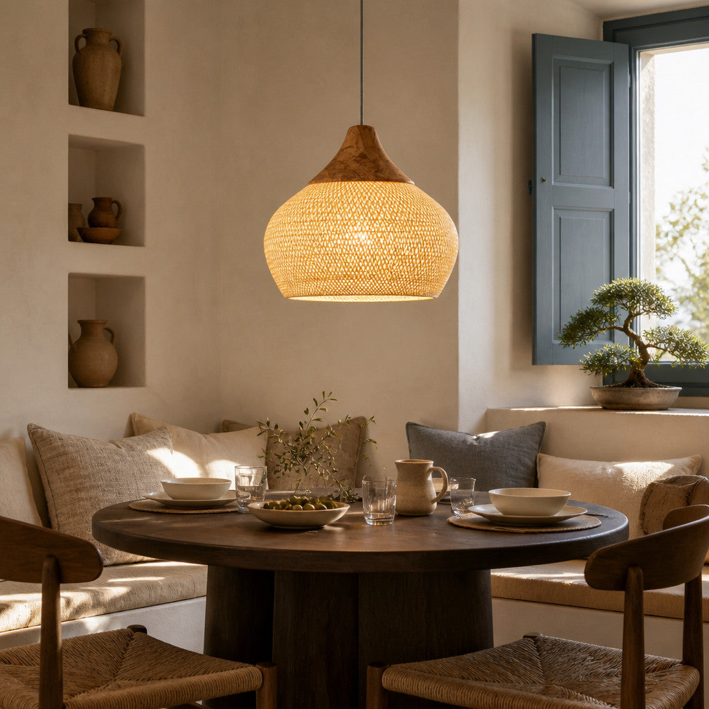 Suspension Luminaire Rotin Style Vintage